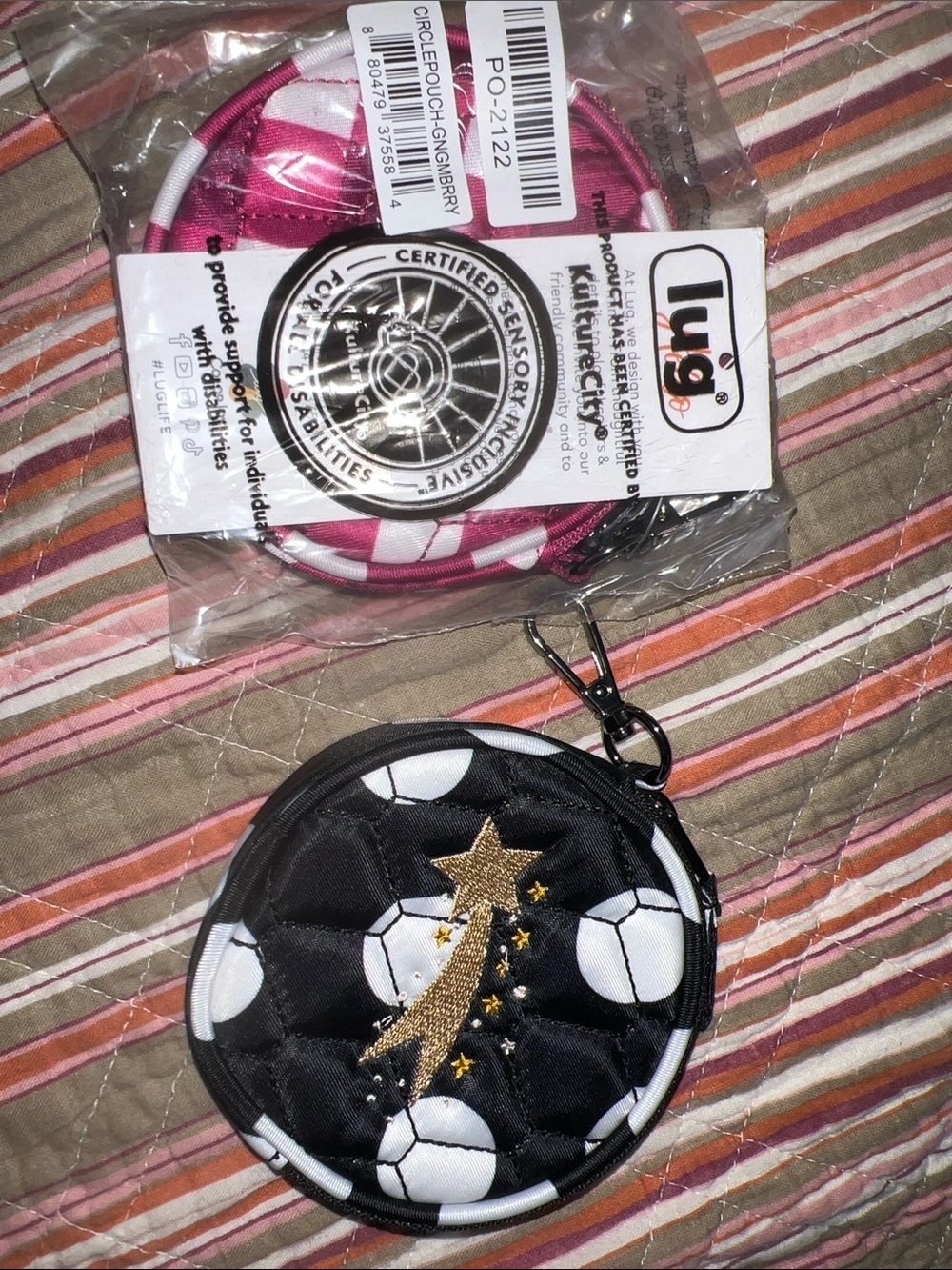 NWT & NWOT LUG~Embroidered Circle Pouch Magenta Gingham & Black w/White Dots